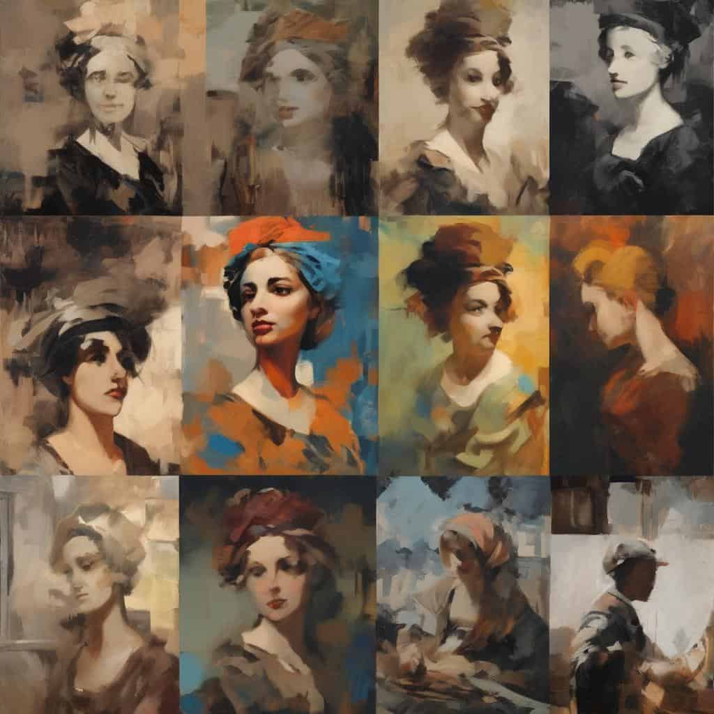 Οπτική τέχνη, πορτραίτα αρμονίας και αντίθεσης, σύγχρονη και παραδοσιακή, έκφραση γυναικών, δημιουργικότητα.