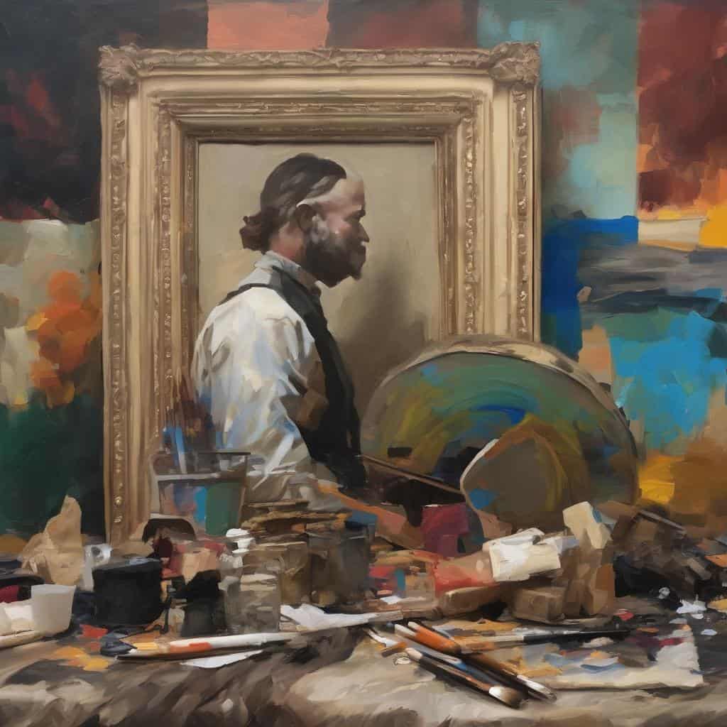 Καλλιτέχνης δημιουργεί πίνακα με θέμα την αρμονία και τις αντιθέσεις στην τέχνη.